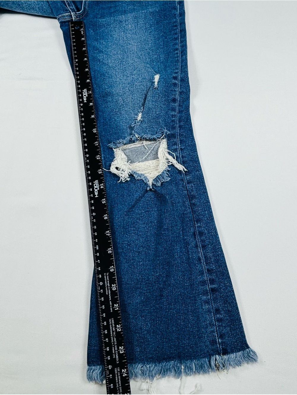 Dark Blue Distressed Women's Flare Jeans W703 - Picture 4 of 8
